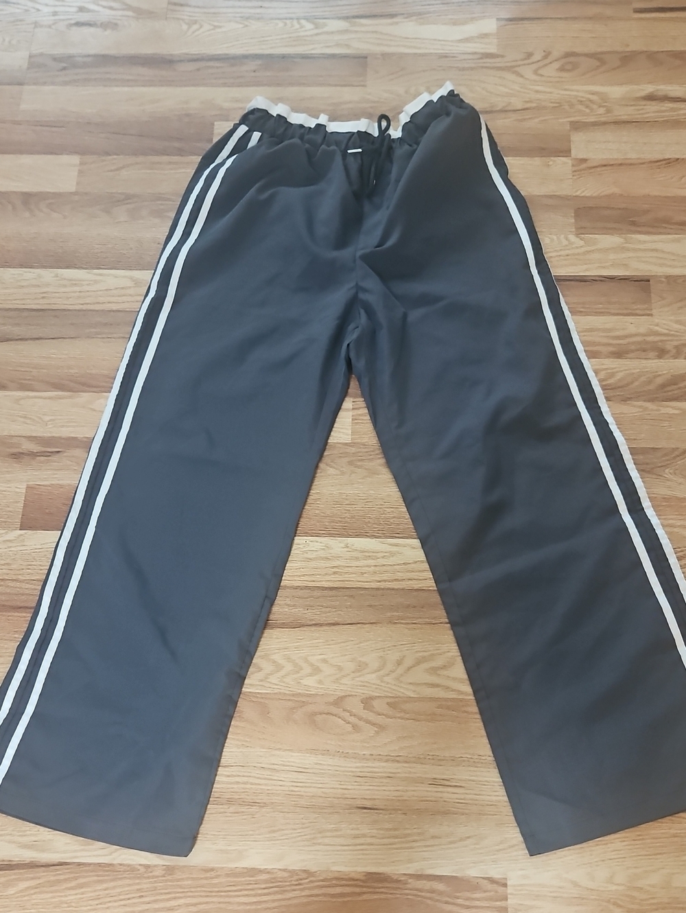 Charcoal Grey Track Pants with White Side Stripes Womens Size Medium
